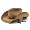 Berretti Cappello da cowboy a tesa larga in paglia Cappello estivo per il tempo libero Jazz Panama Fedora Moda da viaggio Sole per donna Uomo