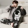 Mannen Nachtkleding Winter Mannen Pijama Sets 2 Stuks Volwassen Koreaanse Capuchon Pyjama Mannelijke Loungewear Cool Dikker Zachte Warme Pyjama