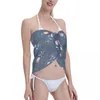 Damen Bademode Sexy Chiffon Pareo Denim mit Blumenvertuschung Wrap Kaftan Sarong Röcke Druck Strandkleid Badeanzug Bikini-Ups