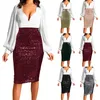 Skirts Sexy Shiny Sequin Skirt Women High Waist Glitter Gold Silver Stretchy Pencil Skirts Ladies Knee Length Party Club Midi Skirt 231124