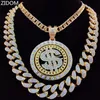 Gargantillas Hombres Hip Hop Collar colgante de dólar giratorio con cadena cubana de Miami de 20 mm Hiphop Iced Out Bling Collares Moda Jeweley 231123