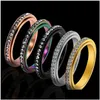 Anillos de banda Anillos de banda giratoria de acero inoxidable para mujeres Anillo de diamantes de imitación de una sola fila de oro de 18 quilates Joyería de moda Cumpleaños Entrega de gota Jew Dhivn