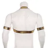 Men S Sexy Harness Shiny Golden Halter Elastic Chest Neck Band BDSM Bondage Fetish Body Belt With Pcs Armband