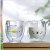 Muggar Creative Cute Bear Double-Layer Coffee Mug Double Glass Cup Carton Animal Milk Glass Lady Cat Duck Dog Gift Christmas Gift 231124