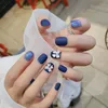 Falsas Nails 24 unids Deep Blue Nail Patch Tipo de pegamento Extraíble Párrafo corto Manicura de moda Ahorre tiempo CIN6 899