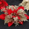 Dekorativa blommor 10st julröda guldblommor för Noel Home Tree Decorations Party Table Setting Decor Supplies