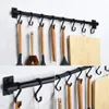 Storage Holders Racks Black Kitchen Hook Rack Wall Mounted Pantry Tool Holder Kitchen Shelf Aluminum Pantry Bar for Kitchenware Utensil Storage Rack 231124