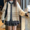 Blusas de mujer Mujeres Otoño Invierno Patrón Geométrico Suéter Abrigo Manga Larga Un Solo Pecho Patchwork Color Tejer Cardigan Outwear