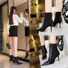 Большой размер 34-43 растягивание Lycra Fashion Angle Boots Women Black Pointy Toe кожаные кружевы насосы Lady High Heels The Wearts Shoes осень 230424