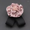 Brosches koreanskt mode tyg band båge brosch rose blommor bowknot nacke slipsar corsage krage stift för kvinnor klädtillbehör