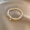 Charm Bracelets Korean Fashion Women Jewelry Simple Pearl Zircon Double Layer Wearing Bracelet Dance Party Birthday Gift