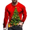 Heren T-shirts Kerstboom Patroon Festival T-shirts Straat 3D Print Lange Mouw Katoenen Tops 6XL Plus Size Mannelijke kleding Tee