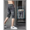 Jeans masculinos verão gelo-cool fino shorts elástico estilo coreano reto denim oversize casual calças de sete pontos