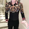 Men's Casual Shirts Nice Autumn Men Shirt Gold Print Long Sleeve Slim Fit Business Dress Camisa Social Masculina