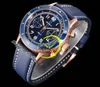 ITF Air Command F388B Cronografo automatico Orologio da uomo AC02-36B40-63B Oro rosa Ceramica Lunetta Quadrante blu Pelle Super Edition Reloj Hombre Montre Homme Puretime A1