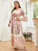 Vestidos de talla grande TOLEEN mujeres Maxi 2023 verano otoño lujo elegante Floral con cinturón turco fiesta noche bata ropa
