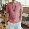 エスニック服の夏の男性コットンリネンブラウス半袖Tシャツ中華伝統的な服男性レトロハンフタンスーツストリートウェアティー