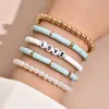 Charm Bracelets Colorful Stackable Love Letter for Women soft clay pottery Layering Friendship Beads Chain Bangle Boho Jewelry Gift 230424