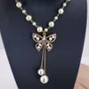 Жемчужное ожерелье, длинный свитер, женский легкий светильник, маленький дизайн, цепочка с кисточками и бабочкой, модные универсальные подвесные аксессуары