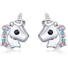 Cute Unicorn Stud Earrings for Little Girl Kids Crystal Cat Butterfly Rainbow Heart Star Earring Christmas Gift