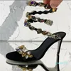 Sandals CYJSYQFC 2023 Crystal Diamond Silk Snake Shaped Thin High Heels Women Slip On Peep Toe Wedding Party Ladies Shoes