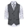 Gilets pour hommes Gris Herringbone Tweed Costume Gilet Hommes 2023 Marque Vintage Revers Laine Mélange Gilet Party Business Gilet Costume Homme 231124