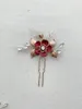 Fermagli per capelli Fiore rosso Foglia Copricapo Cristallo Strass Clip Spilla Spose Donne Forcine Copricapo Gioielli da sposa Accessori da sposa