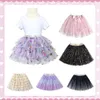 Jupes filles Tutu paillettes enfants vêtements arc couches princesse jupe plissée maille enfants fête 231124