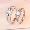 Band Rings Luxury AAA Zircon Couple Paired For Women Men Flower Crown Proposal Promise Adjustable Wedding Anniversary Jewelry 231123