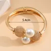 Bangle Vintage Geometric Hyperbole Gold Color Metal Open for Women Lady Charm Pearl Ball Female Cuff Bracelet Party Jewelry 230424