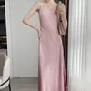 Women's Sleepwear Long Night Dress Solid Satin Summer Slip Ladies Homewear Sleeveless Sexy V Neck Silk Like Nightgown For Female