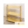 Móveis para sala de estar Espelho dourado acrílico 3 camadas Carrinho de rolamento Design moderno Mesa lateral transparente com rodas Mesa de cabeceira de armazenamento 28 L x 1 Dhymu