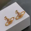 Diseñador de moda Pendiente del perno prisionero Mujer Carta Vivian Diamante Perla Pendientes de aro de oro Westwood Mujeres Tendencia Pendientes Saturno 45412124