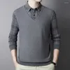 Men's Dress Shirts Clothing Spring Fake Two Pieces High-End T-Shirt Thin Sweater Dralon Thermal Top Slim Fit Knitted Bottom Shirt Man