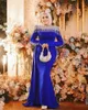 Vintage moslim avondjurken met afneembare sleep kralen kraag lange mouwen Kafan formele jurk plooi satijn Arabisch Dubai vestidos de novia 326 326