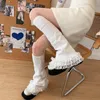 Women Socks Lace Leg Warmers Sweet Japanese Leg Over Knee Socks Winter Warm Knit Y2K Leg Covers Harajuku Boot Cuffs JK Lolita Sock