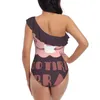 Roupas de banho femininas cansadas demais para cérebro um ombro de traje de banho de uma peças de uma peça de praia impressão Sexy Women Digistickie