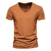 Men's T Shirts Summer Men's Solid Color Slub Cotton V-Neck Short-Sleeved T-Shirt Casual Comfortable Thin Section Blazer