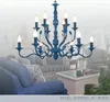 Lustres arte decoração de metal azul lustre lâmpada lustre café varanda iluminação entrada luminária quarto decoração casamento