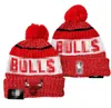 Fashion- Chicago''Bulls''Beanie Knitted Hats Sports Teams Baseball Football Basketball Beanies Caps Women& Men Pom Fashion Winter Top Caps Sport Knit Hats a1