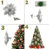 Flores decorativas 3/5 peças enfeites de árvore de poinsétia com glitter de natal artificial para decoração de natal guirlanda de guirlanda