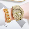 Нарученные часы Iced Out Watch Bracelet для мужчин Женщины роскошные хип -хоп золотой бриллиант пара мужская набор