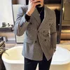 Ternos masculinos estilo britânico homens duplo breasted fino ajuste blazer 2023 houndstooth terno jaqueta formal vestido de casamento de negócios