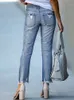 Women's Jeans Spring/Summer Washed Old Tassel Jeans Women's Mid-waist Solid Color Slim Fit Slim High Elastic Pencil Pants Women Jeans 230424