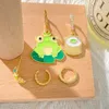 Hoop Earrings Cute Enamel Fruit Green Frog Pendant Round Earring Set For Women Dropping Oil Heart Circle Huggie Trend Jewelry