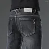 Jeans pour hommes 2023 automne hiver épais léger luxe élastique polyvalent tricoté affaires décontracté coupe ajustée petite manche droite