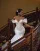 2023 Nov Arabic Aso Ebi Plus Size Lace Beaded Mermaid Wedding Dress Sheer Neck White Vintage Sexy Bridal Gowns Dresses ZJ2207