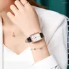 Armbanduhren Uhr Damen Exquisite kompakte Armbanduhr Smaragdgrün Elegant Nische Mode Quadratisch Analog Quarz Casual Business Lady