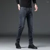 Jeans pour hommes 2023 automne hiver épais léger luxe élastique polyvalent tricoté affaires décontracté coupe ajustée petite manche droite