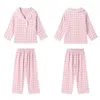 Pyjamas Girl's Turndown Collar Pink Plaid Pyjama Set Sweet Kid Vintage Toddler Kid's Pyjamas Set Sleep Loungewear Children's Clothing 231124